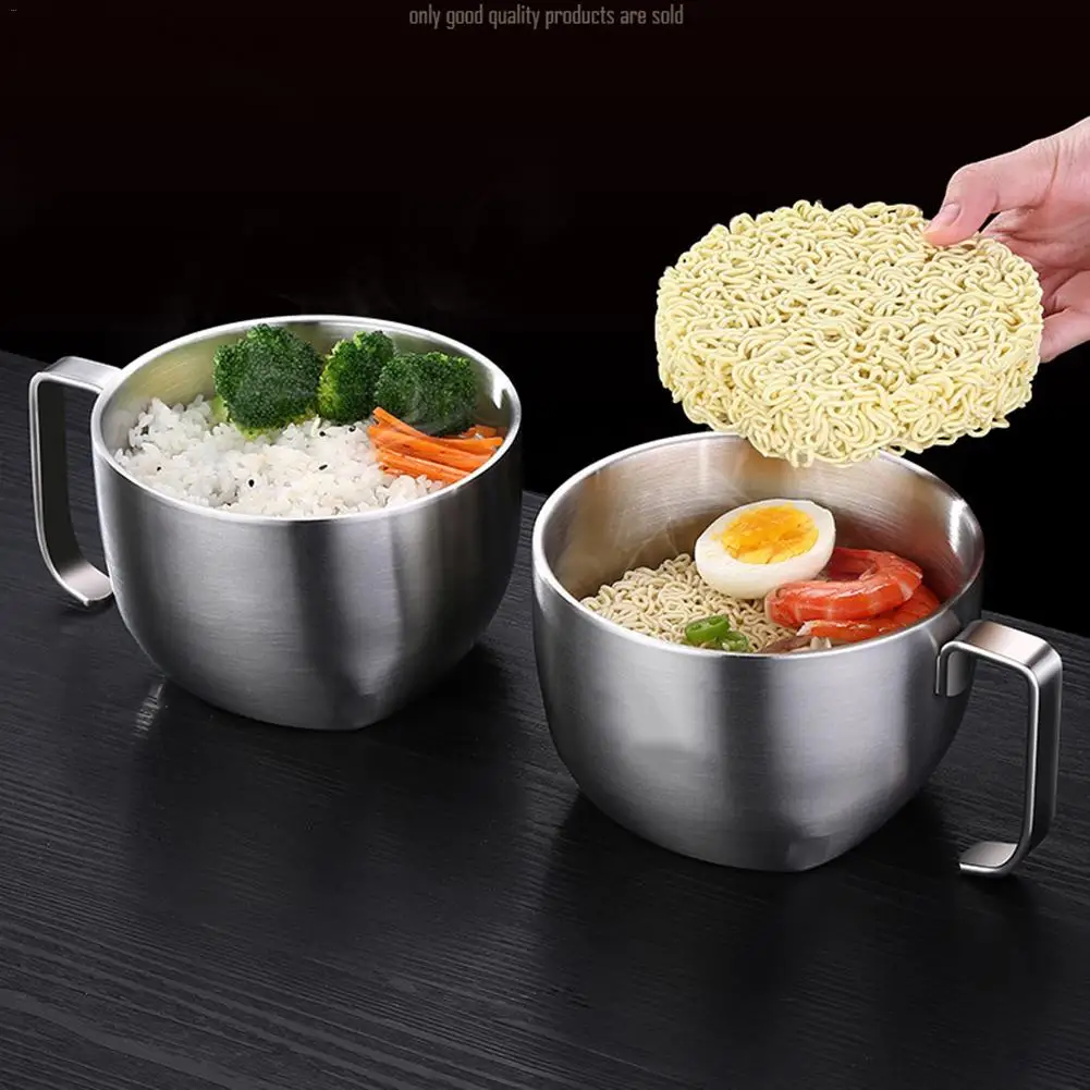 Stainless Steel Noodle Bowls With Handle Food Container Rice Bowl Soup Bowls New