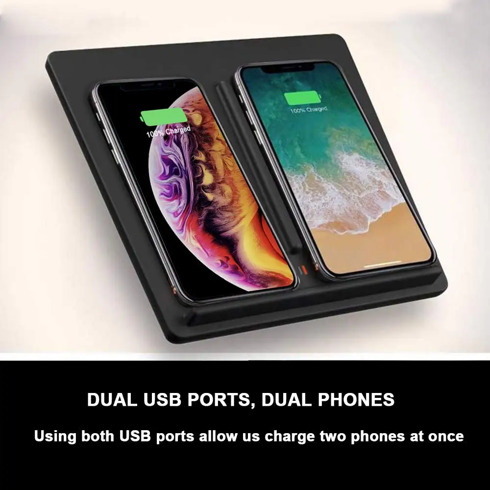 Центральная консоль, беспроводное зарядное устройство с двумя usb-портами, два телефона, зарядка для iPhone X XS XR 8 8 PLUS, для Tesla, модель 3