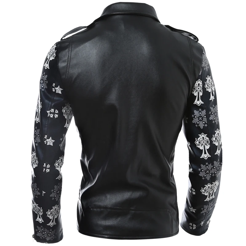 New Products Men Cool Cable-Stayed Slim Fit Large Lapel Men Joint Leather Coat Slim Fit Coat 7577