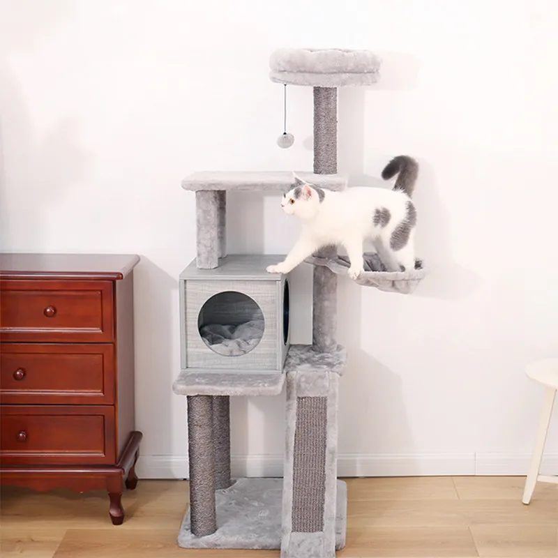 Fast Delivery Large Cat Tree Tower Condo Furniture Scratching Post Pet Kitty Play House with Hammock Perches Platform