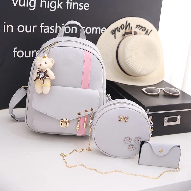 New Leather Three Piece Backpack Sets For Women Fashion Leather Backpack + Wallet + Card Holder 3 Sets 