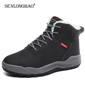 

High Quality Leather Men Boots Warm Plush Snow Boots Outdoor Fashion Ankle Boots Men Motorcycle Non Slip Working Boots Size 48