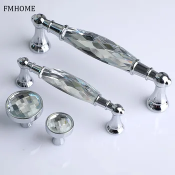 

128mm modern fashion luxury Transparent crystal kitchen cabinet wardrobe handle chrome silver cupboard drawer tv cabinet knob 96