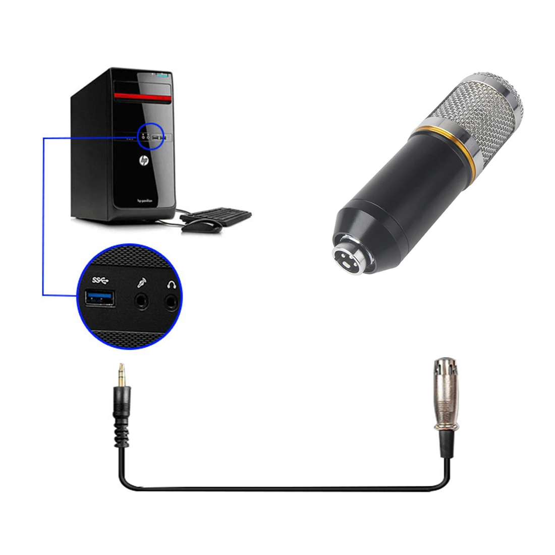 USB кабель Профессиональный Студийный конденсаторный микрофон набор регулируемый микрофон Подвеска ножничный кронштейн амортизатор запись комплект-черный