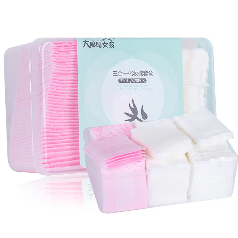 

OEM Three-in-One Cotton Puff Facial Wipe with Big Eye GIRL'S xie zhuang jin Pure Makeup Cotton Wholesale