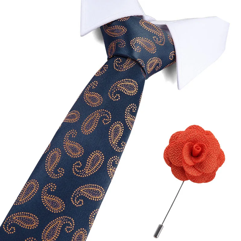 

New Classic Floral 7.5cm Neckties Classic Men's Wedding Ties Jacquard Woven 100% Silk Men Solid Tie With Brooch