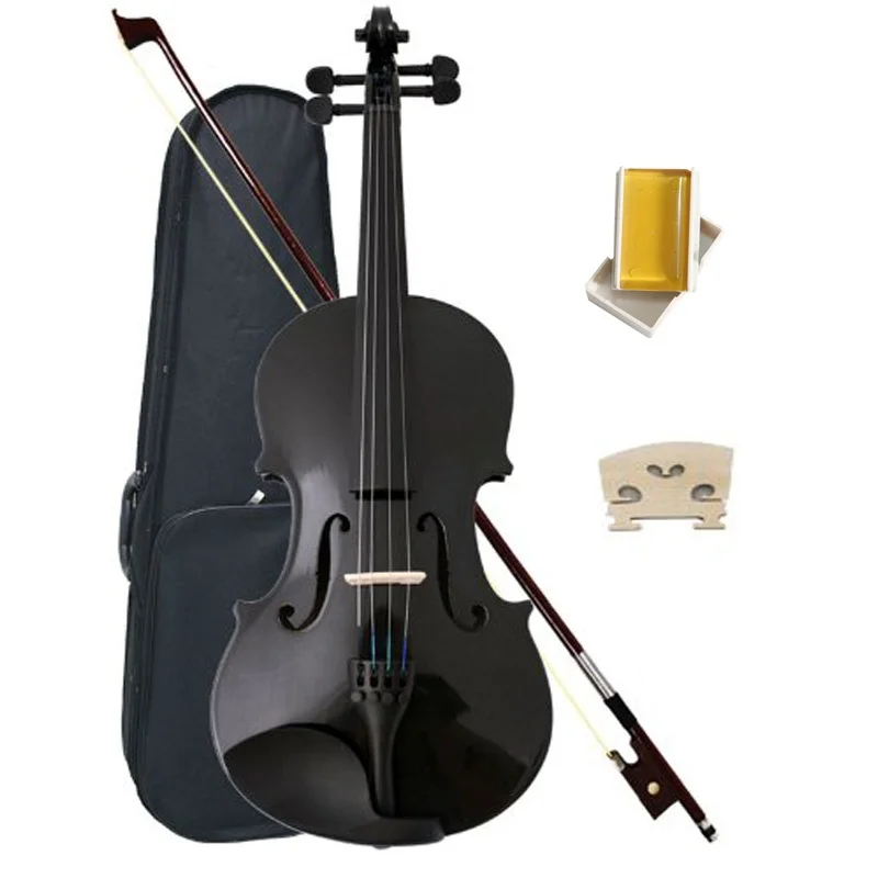 Full Size 4/4 Violin/Fiddle Black Maple Wood Acoustic Kit+Case+Bow+Rosin+Bridge Student For Beginner