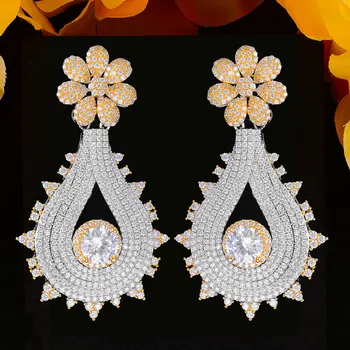 

Luxury Shiny Blossom Flowers Dangle Pendant Earring For Women Wedding Cubic Zirconia Bridal Earring Jewelry Accessories 2020