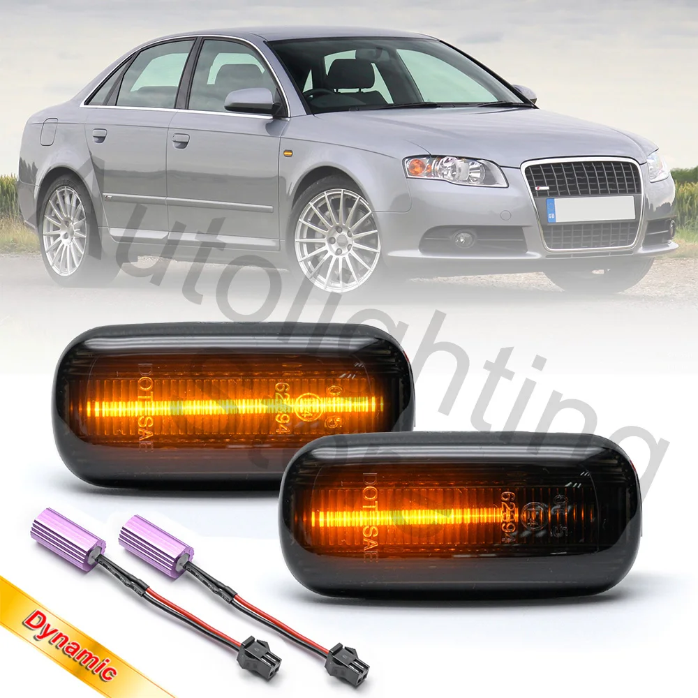 2x Smoked Lens Dynamic Led Amber Side Marker Turn Signal Light For Audi