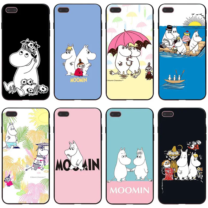 

moomin cartoon hippo case for iphone 7 XR black soft Phone cover Cases for iPhone 7 8 6 6S Plus XR X XS MAX 5 5S SE coque