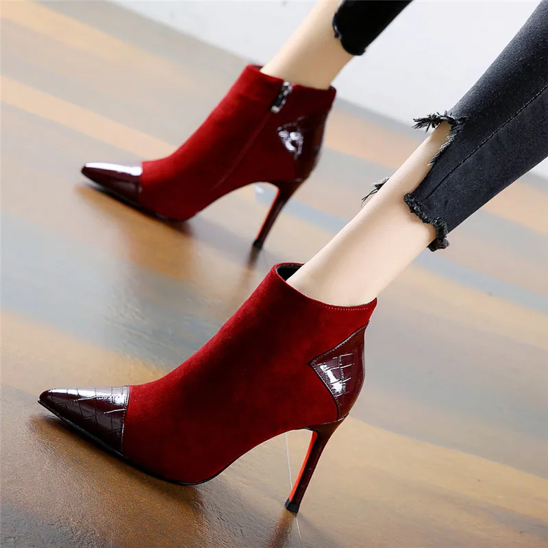 

2020 autumn and winter new style with fine pointed high heels Martins boots black boots leather boot Women's boots spring wedgie