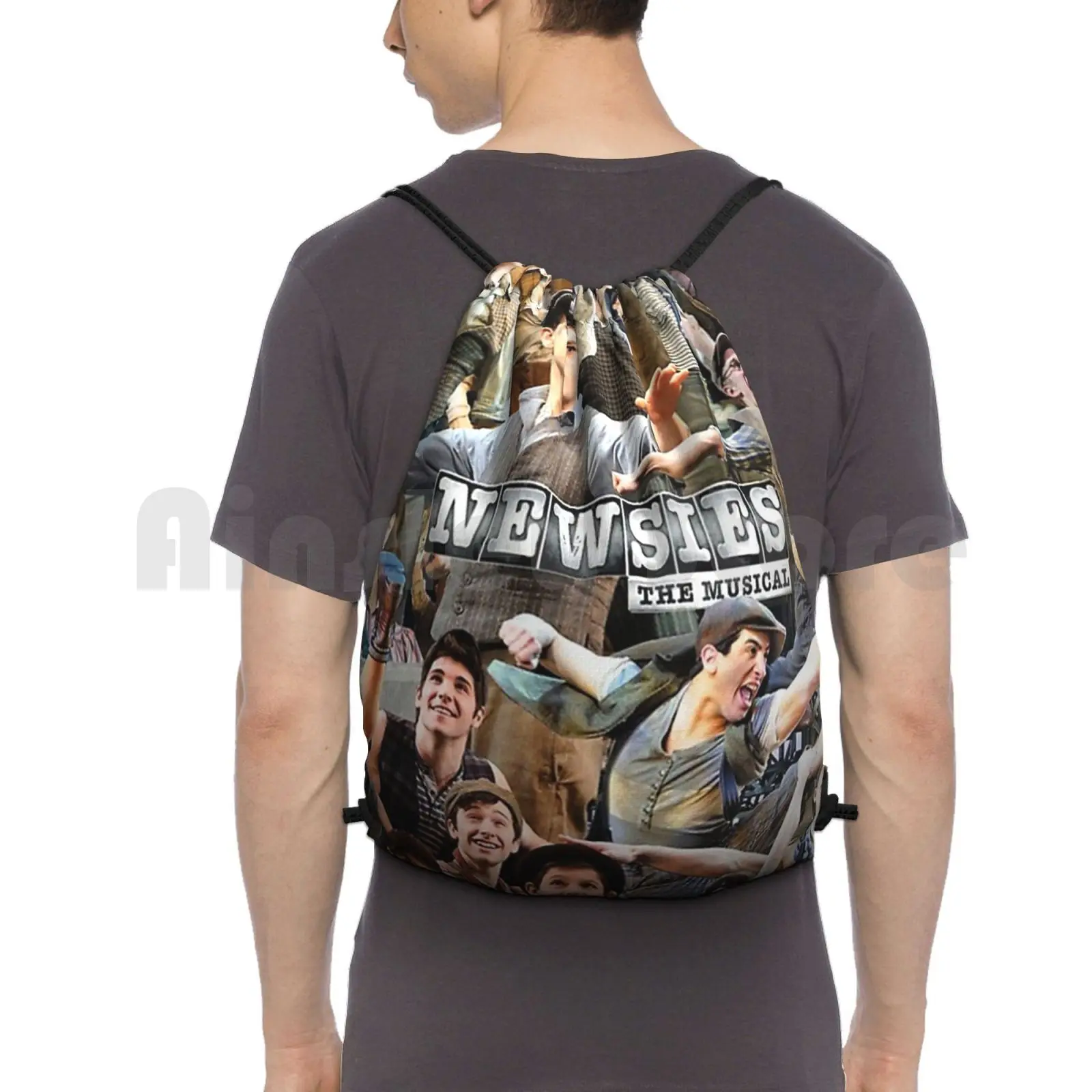 

Newsies Broadway Musical Collage Backpack Drawstring Bags Gym Bag Waterproof Newsies Broadway Musical Collage 5758