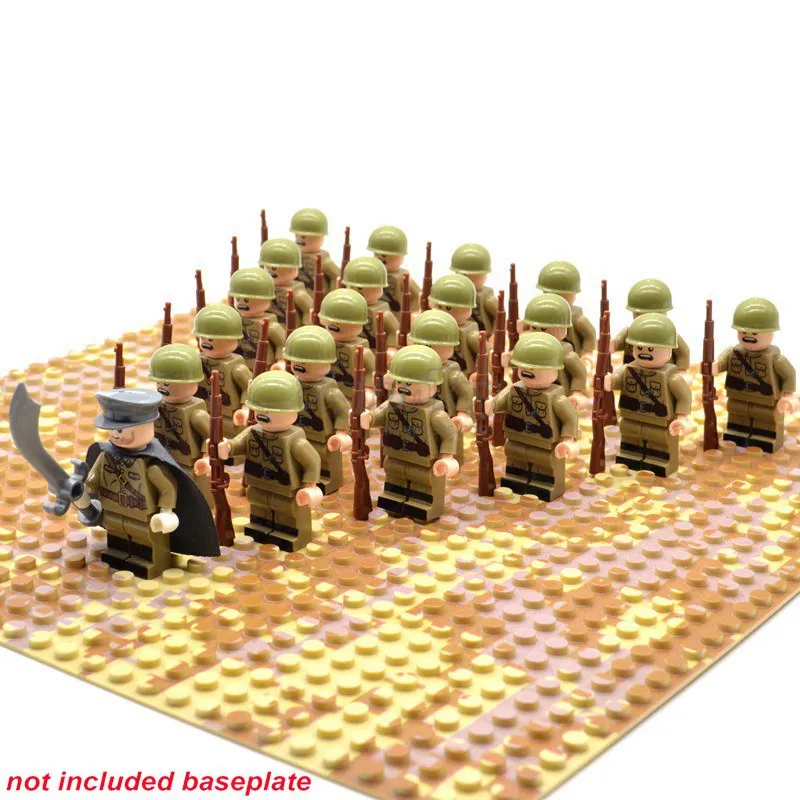 Skup 21 sztuk zestaw WW2 bloki radzieckie zabawki żołnierze armia rosji żołnierze wojskowy projektant budynku konstruktor klocki dla dzieci