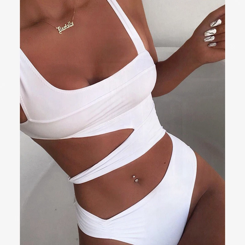 white high waisted bathing suit