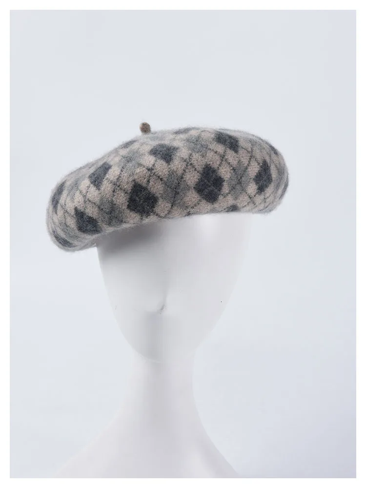 Шерсть головной убор в клетку шапки женские зимние Дамские женские Новая мода осень теплая восьмиугольная шапка Ретро шляпа художника