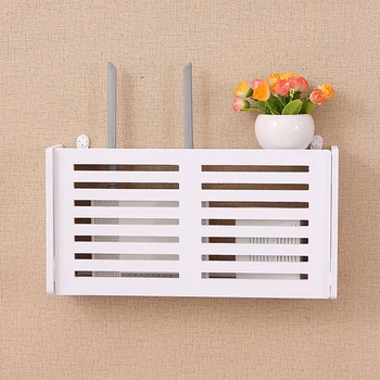 

Wireless WiFi Router Storage Box Wood-Plastic Material Shelf Hanging Plug Board Bracket Storage Box For Router Home Decor