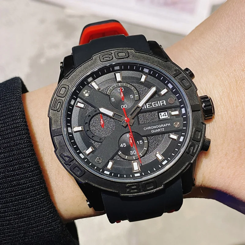 

MEGIR Chronograph Sport Mens Watch Top Brand Fashion Silicone Quartz Army Military Wrist Watches Clock Men Relogio Masculino
