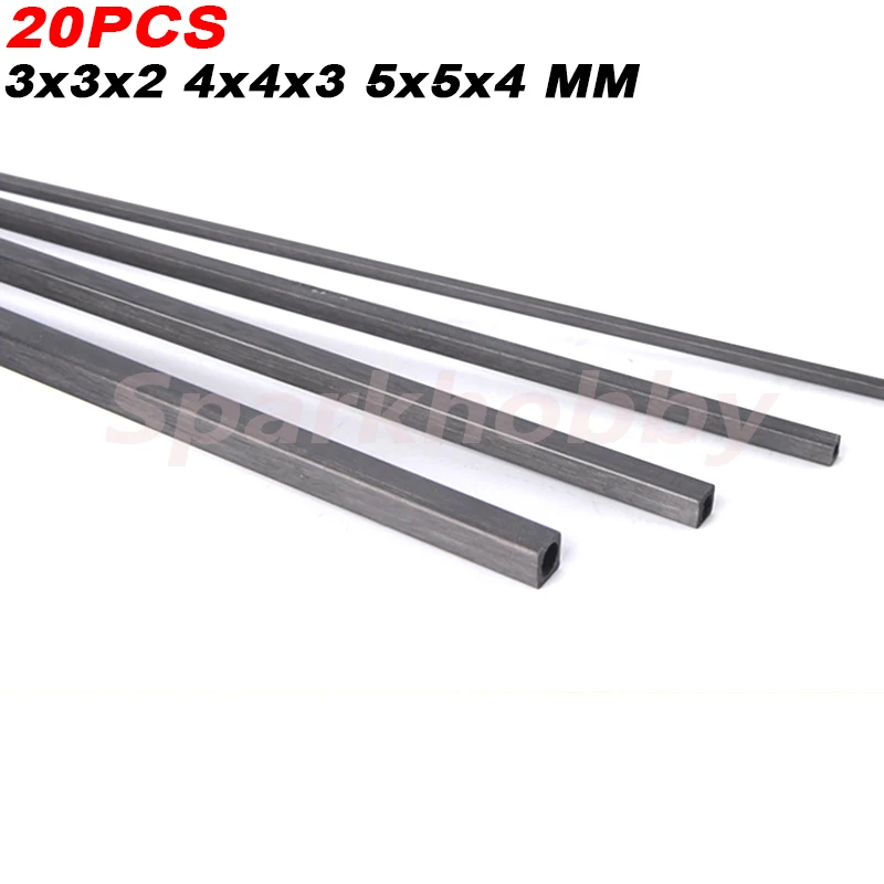 

20PCS Carbon Fiber Square Tube 3x3x2MM 4X4X3MM 5X5X4MM Length 0.5M/500MM high strength for RC Model Airplane Diy Quadcopter