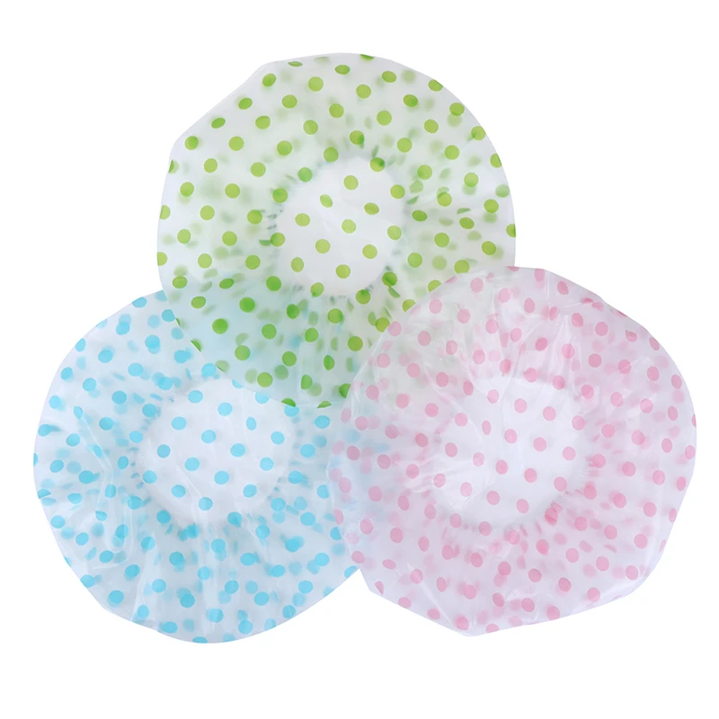 1PC Dot Waterproof Shower Cap 3 Color Thicken Elastic Bath Hat Bathing Cap For Women Hair Salon Bathroom Products