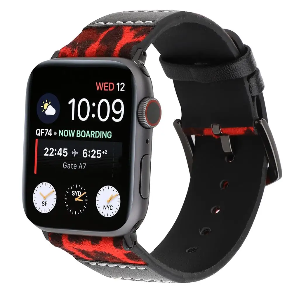 Ремешок из натуральной кожи для Apple watch band 44 мм 40 iwatch 42 38 Леопардовый Браслет 4 3 2