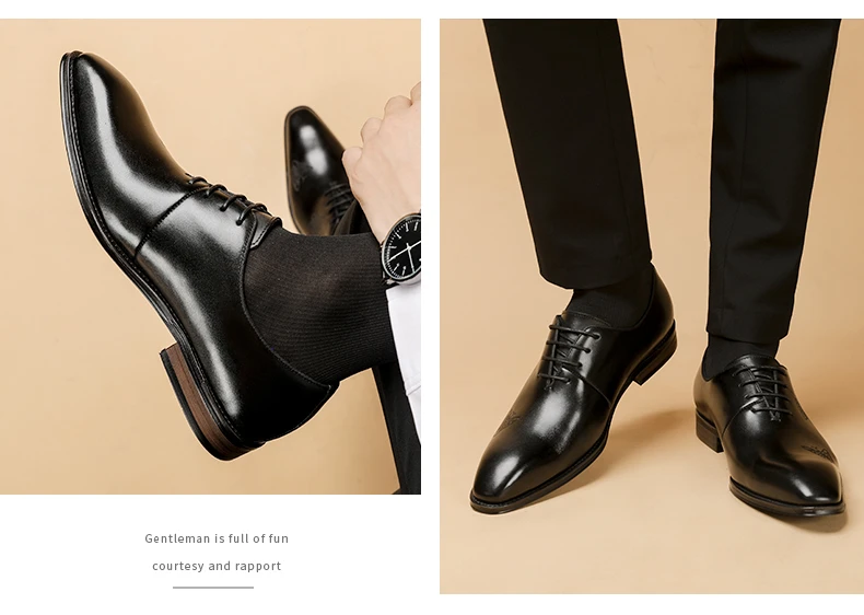 Phenkang/Мужская официальная обувь; мужские туфли-оксфорды из натуральной кожи; Цвет Черный; коллекция года; модельные свадебные туфли; Кожаные броги на шнурках
