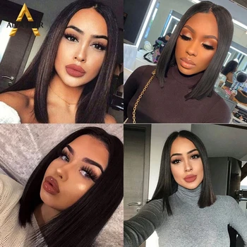 

Aiva Bob Black Wig Straight Synthetic Lace Front Wig High Temperature Fiber Middle part Heat Resistant Short Wig For Balck Women