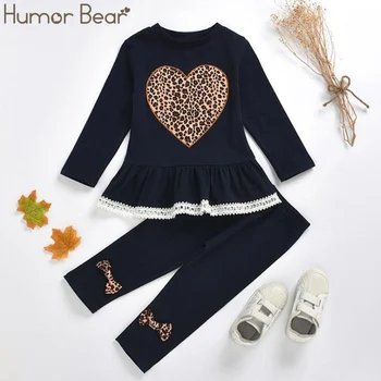 

Humor BearSpring Autumn 2020 New Girl Set Long Sleeve Kid Clothes Love Lace Skirt Bottoming Trousers 2Pcs Outfits Party Children