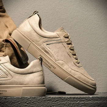 

2019 New Mens Casual Shoes Lace up Breathable Flat Genuine Leather Shoes Male Soft Driving Shoes кроссовки мужские