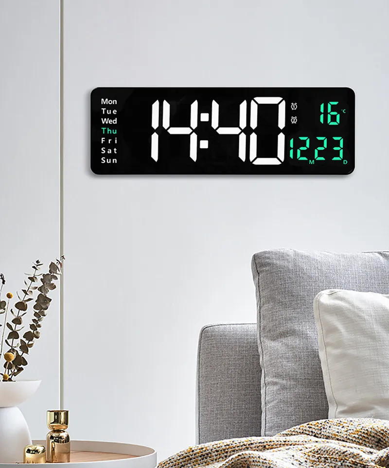 Large Digital Wall Clock Temp Date with Remote Control Power Off Memory Desktop Table Clock Wall-mounted Dual Alarms LED Clocks