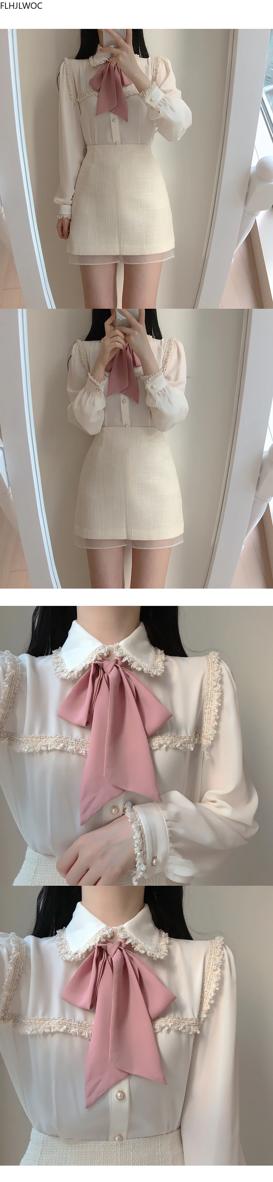 long sleeve blouse 2020 Autumn Women's Cute Bow Tie Tops Preppy Style Vintage Japaneses Korea Design Button Elegant Formal White Shirts Blouses long sleeve tops