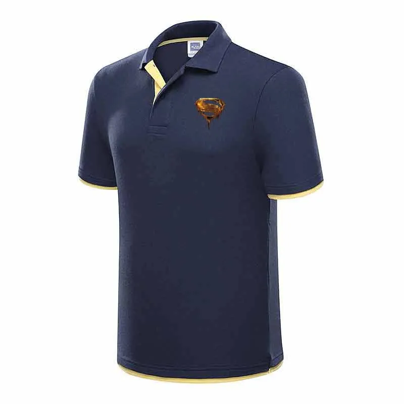 2019 New Golden American Superman Arrival Cotton Men Polo Shirt Tops Fashion Brand Plus Size Short Sleeve Black White Polo Shirt