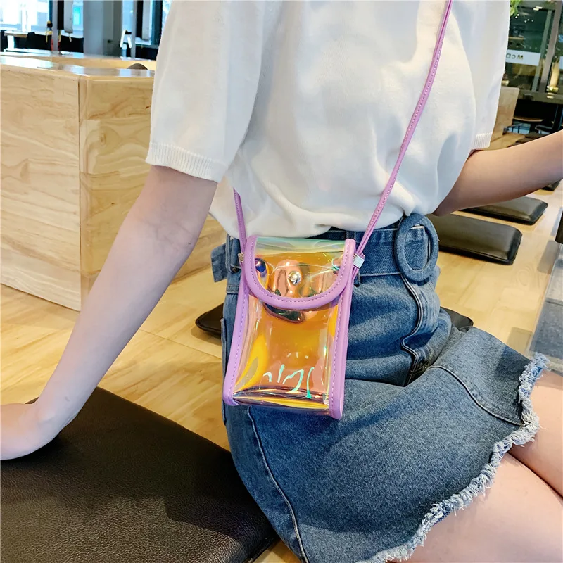 

2019 new fashion dazzling laser oblique span mobile phone bag single shoulder oblique span small bag