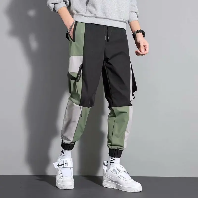 ICCLEK Spring and Autumn Tie-foot Overalls Men's Casual Pants Student Loose Casual New Pants Cargo Pants Men