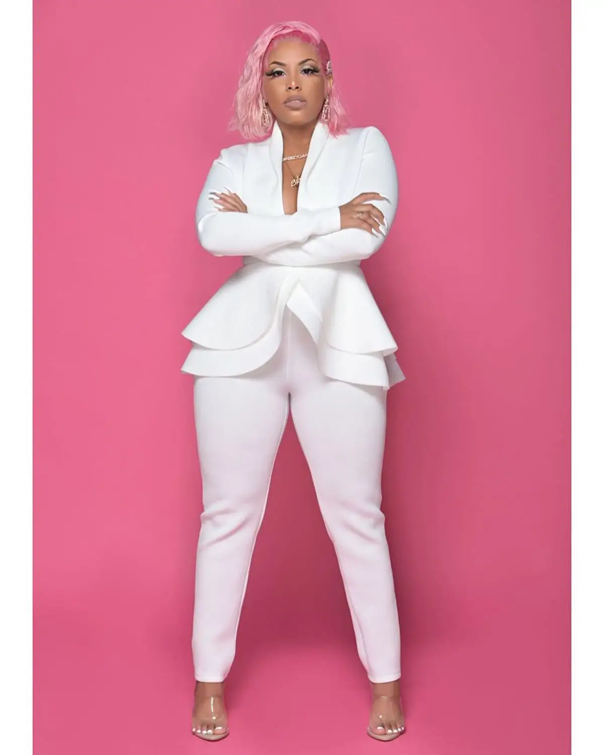 

Office Lady Ruffles Blazer Tracksuit Sexy Deep V Neck Suit Top With Leggings Two Piece Set Casual Business Slim Women's Suit