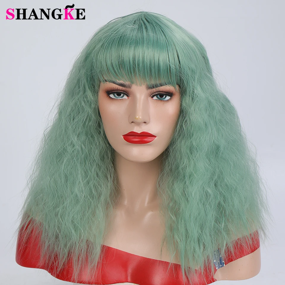 Парик для косплея SHANGKE женщин синтетические короткие кудрявые волосы мятно