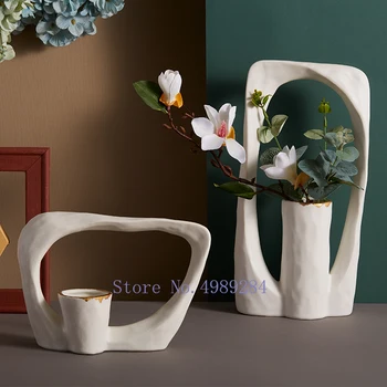 

CREATIVE NORDIC CERAMICS VASE DESIGN FLOWER ARRANGEMENT GOLDEN FLOWER VASE MODERN DECORATION HOME LIVING ROOM ACCESSORIES