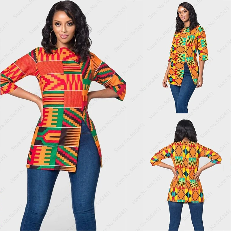 Женская одежда в африканском стиле футболка Bazin Riche Dashiki с традиционным принтом