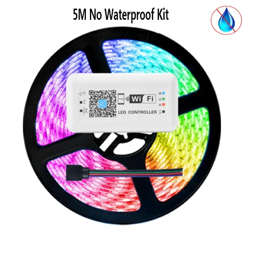 5M No Waterproof 15 м wifi лента 5050 RGB Светодиодная лента 60 светодиодный/м 12 В 5 м/рулон работает с Alexa Google Home 10 м 5 м Водонепроницаемый умный ленточный светильник без адаптера - Испускаемый цвет: 5M No Waterproof