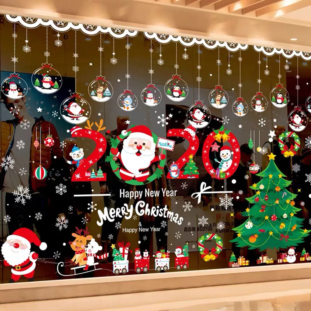 

DIY Christmas Tree Decorative Window Glass Wall Stickers Self-adhesive Shop Window Film PVC Decals New Year Decorations For Home