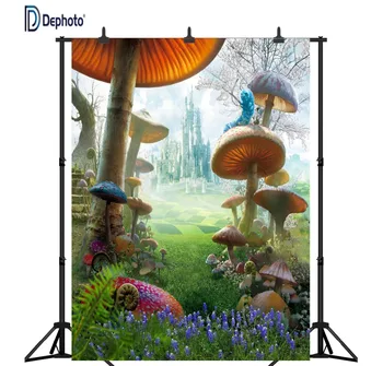 

DePhoto Fantasy Fairy Tale Wonderland Mashroom Poly Fabric Photography Backdrop Customized Photo Background Studio Prop GMWD71