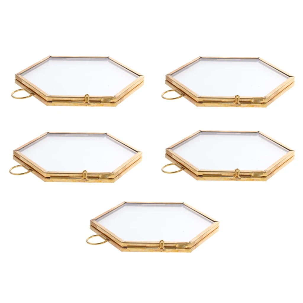 5 Pieces Photo Frame Wall Glass Shape Hexagon For Display Picture Painting Diary Embroidery Dry Flower Display