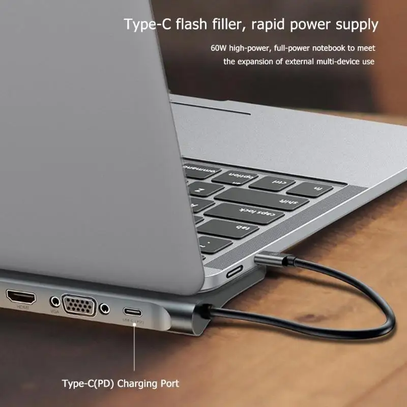 10 в 1 Алюминиевый сплав Мульти usb type C хаб-конвертер к HDMI VGA RJ45 USB 3,0 3,5 мм аудио PD Быстрая Зарядка адаптер док-станция