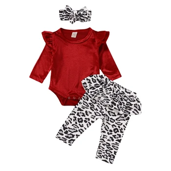 

0-24M Newborn Kid baby Clothes set Ruffles long sleeve Top and Leopard pant suit Elegant Fashion Streetwear Cute Sweet outfit