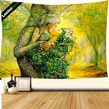 

Forest tapestry magic natural green tree tapestry rainforest scenery tapestry wall-mounted psychedelic tapestry for men and wome