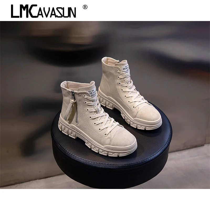 

LMCAVASUN Platform Boots Thick Bottom Leisure Booties Autumn Women Short Boots Zip Botines Mujer 2019 High Quality Canvas Botas