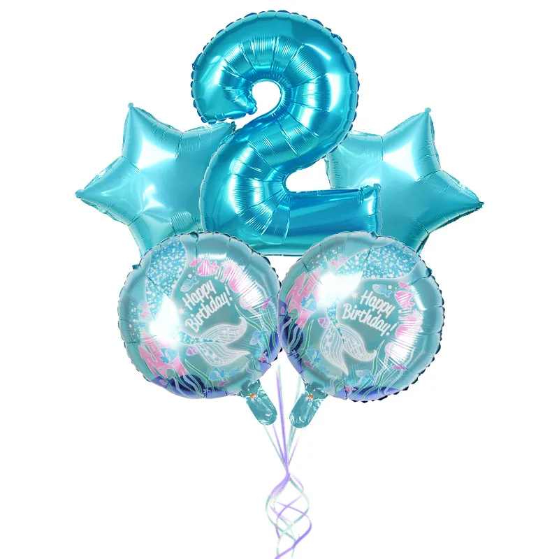 1 набор, синие вечерние шары в форме русалки с цифрами, украшения для дня рождения, фольгированные шары, Детские сувениры, вечерние шары - Цвет: Set 2