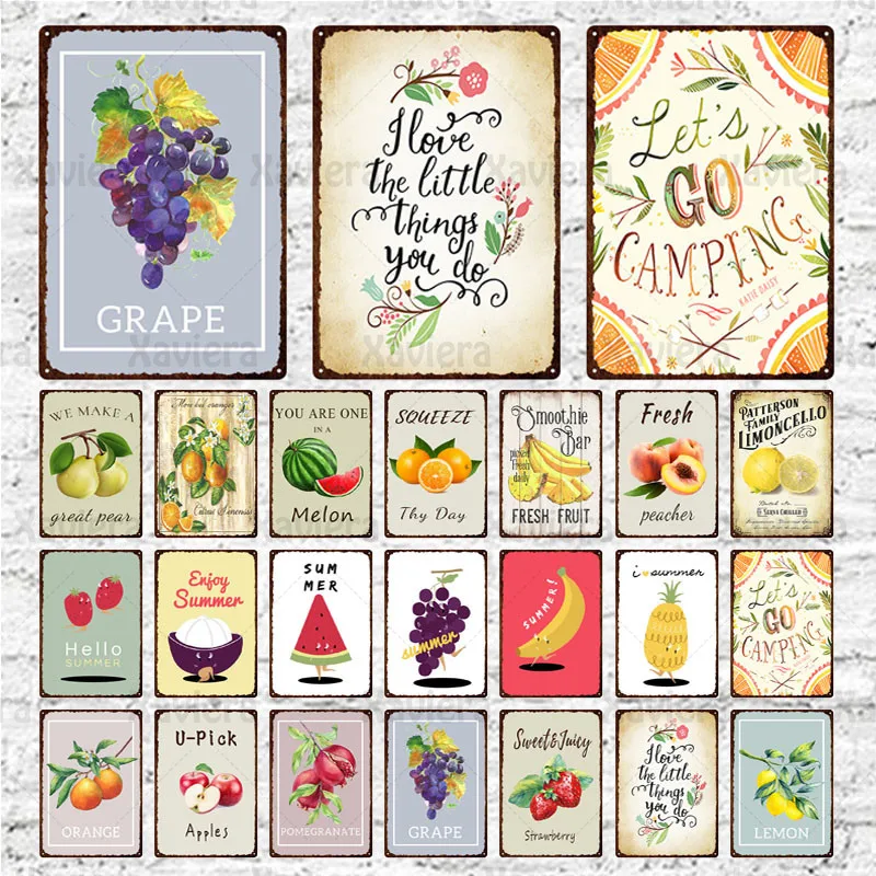 Metal Tin Sign Fruit Food Vintage Metal Plaque Wall Retro Art Poster Decorazione Fruit Shop Mall Cafe Iron Painting Wall Sticker