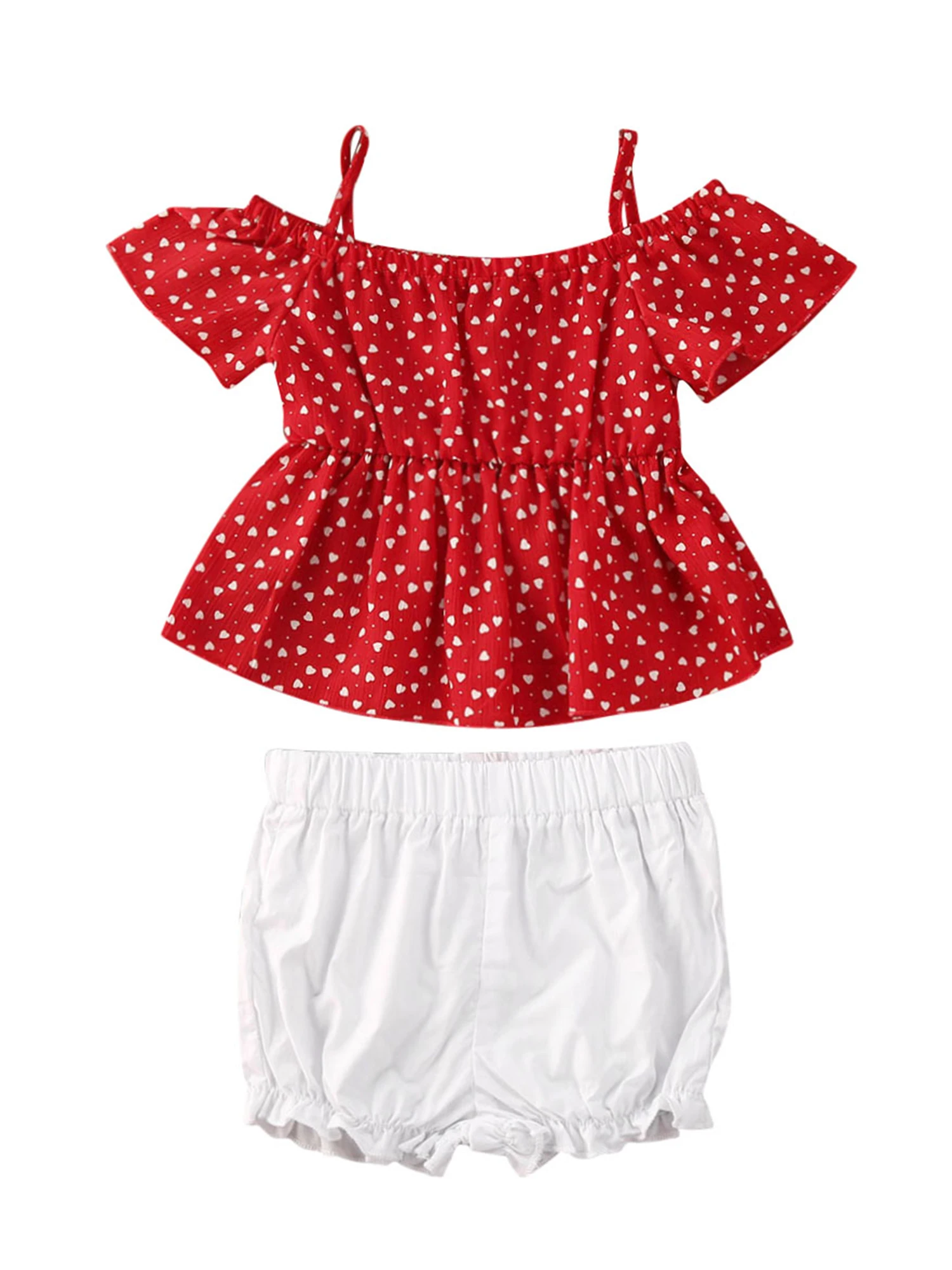 2020 Baby Summer Clothing Girl Printed 2 Pcs Set Fashion Boat Neckline Suspender Off Shoulder Top Loose Stretch Waist Short | Мать и