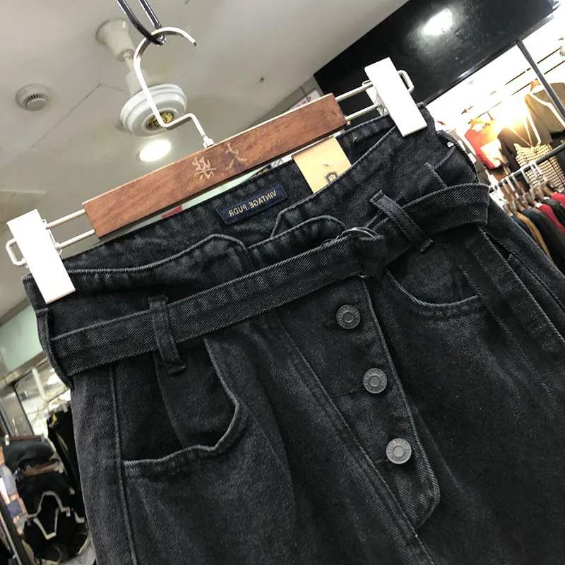 Новая весенняя и осенняя женская одежда большого размера с высокой талией черные джинсы брюки Bf Свободные редиские джинсовые брюки