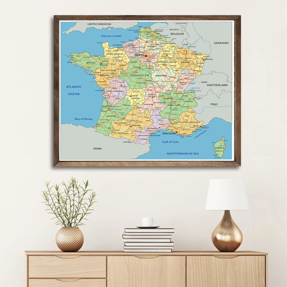 150*150cm The France Political Map In French Non-woven Canvas Painting Wall Poster Living Room Home Decoration School Supplies